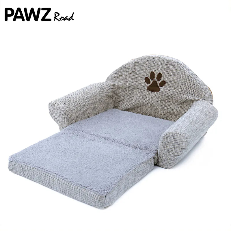 Pet Dog Beds For Dogs Cat Pet Soft Kennels Cute Paw Design Puppy Warm Sofa Gray Removable Dog Cat Houses Winter For Pet Products