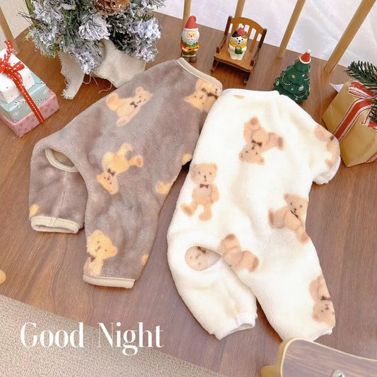 Pet Plush Jumpsuit Autumn Winter Medium Small Dog Clothes Warm Velvet Sweet Pajamas Kitten