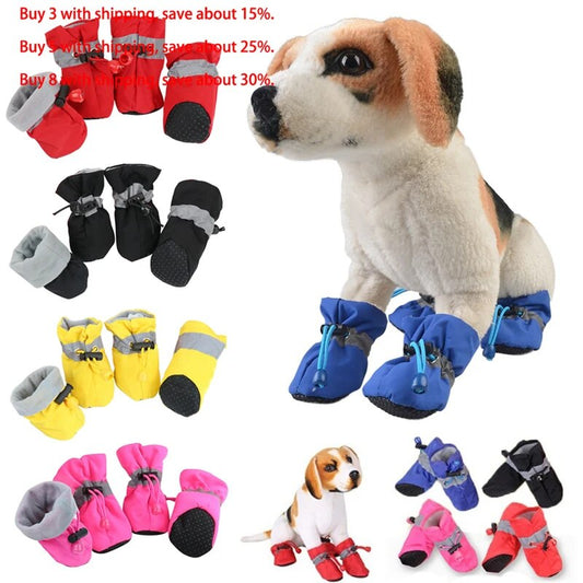 New 4pcs Waterproof Pet Dog Shoes Anti-slip Rain Snow Boot Footwear Thick Warm for Small Cats Dogs Puppy Dog Socks Booties