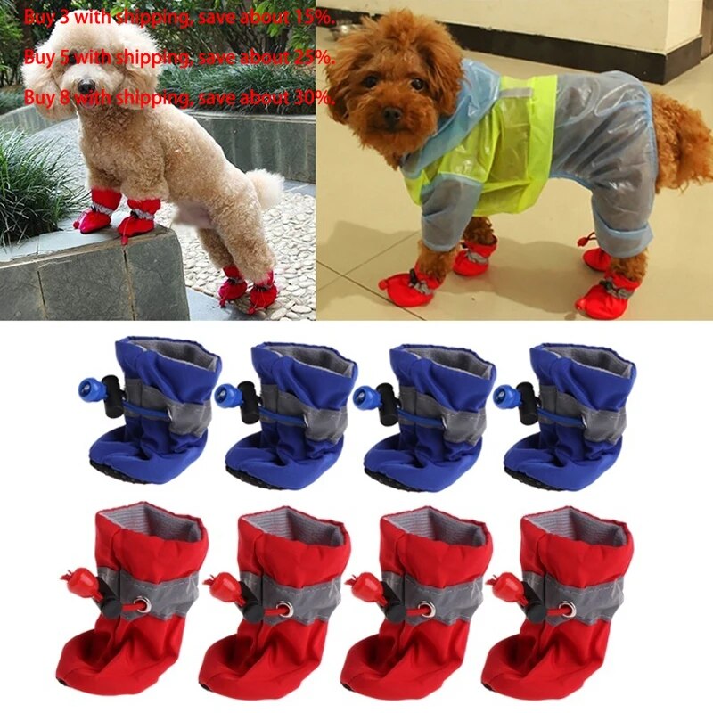 New 4pcs Waterproof Pet Dog Shoes Anti-slip Rain Snow Boot Footwear Thick Warm for Small Cats Dogs Puppy Dog Socks Booties