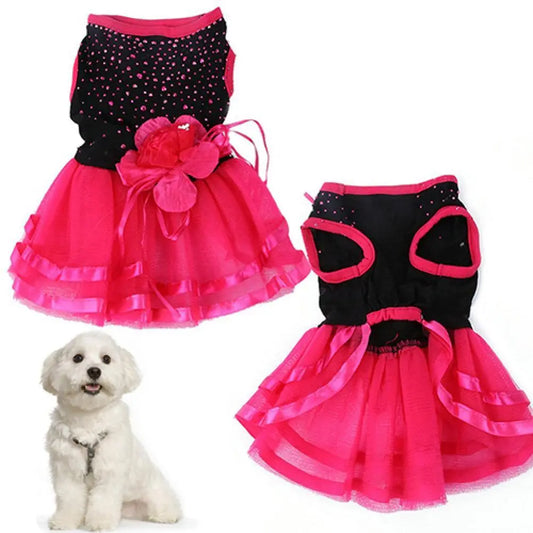 Rose Flower Gauze Dress Skirt Puppy Cat Princess Clothes Apparel dress XS/S/M/L