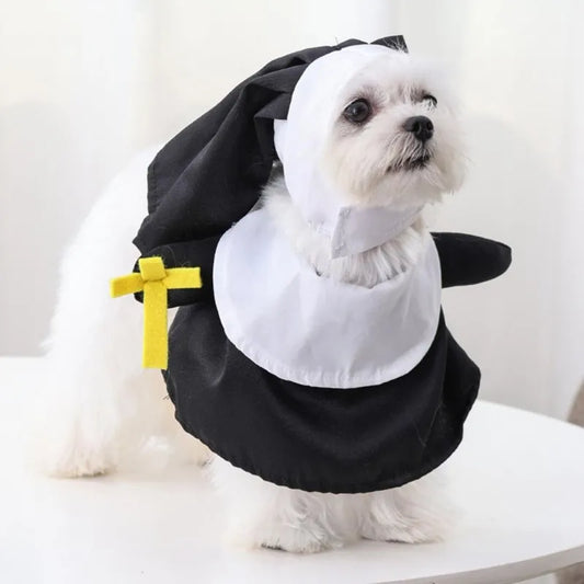 Pet Costume Set Three-dimensional Modeling Nun Style Contrast Color black. Get it before it is gone!