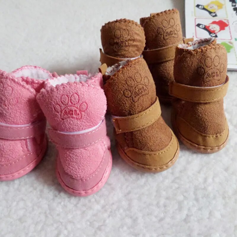 Pet Dog Shoes 4pcs Thick Warm Rain Snow Carton Boots Prewalkers Walking Puppy Sneakers Dog Accessories