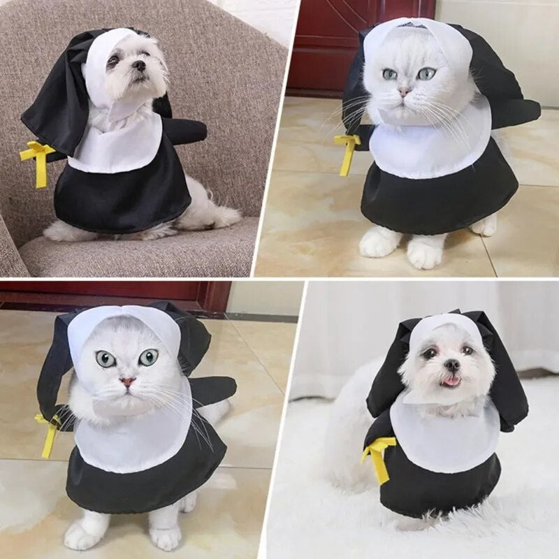 Pet Costume Set Three-dimensional Modeling Nun Style Contrast Color black. Get it before it is gone!