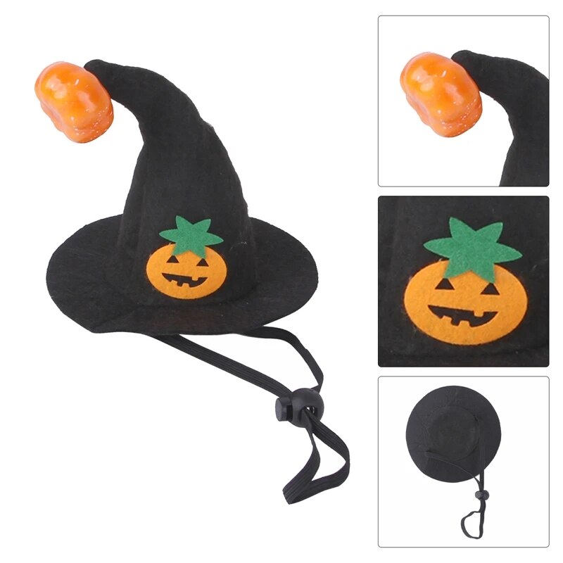 Halloween Pet Hats Adjustable Cute Pet Witch Hat Cosplay Witch Hat With Pumpkin Ornaments Halloween Pet Costume For Cats Dogs